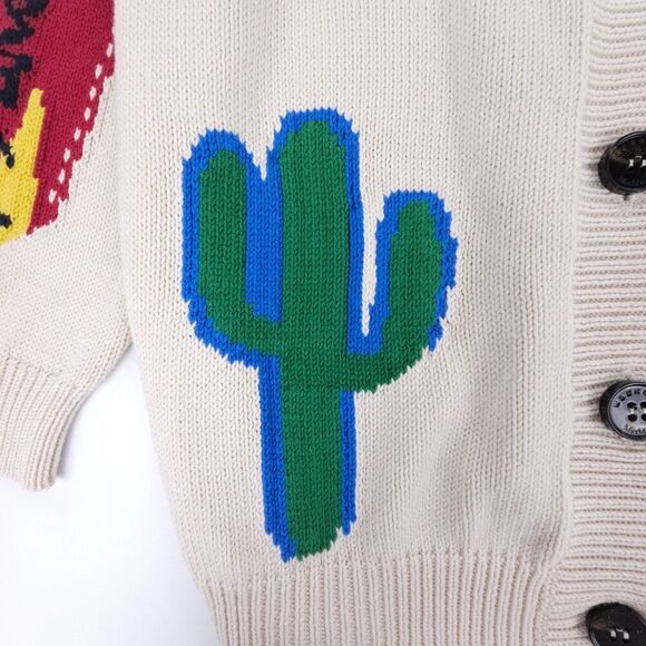 MAXMARA Road Trip Cardigan Intarsia Embroidered Western Boho Novelty Rib Sweater - Picture 9 of 13